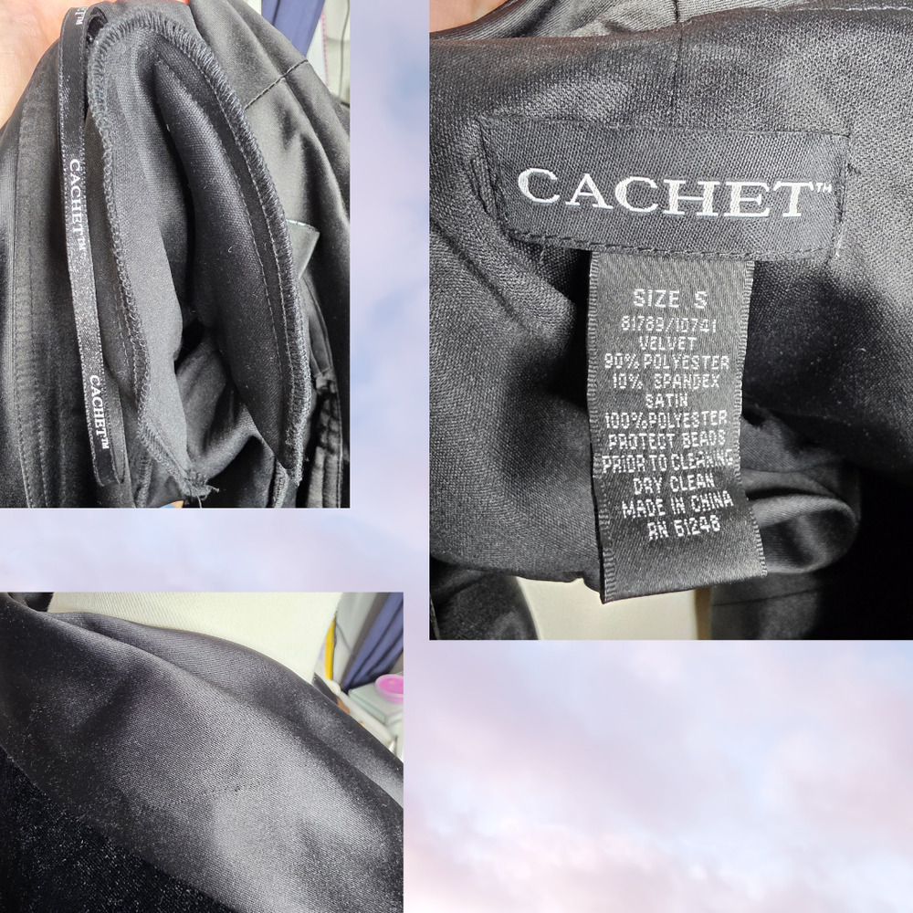 Vtg 90s Y2k NWT Cachet Black Velvet Button Up Formal Gothic Coquette Top Sz S - Picture 6 of 7